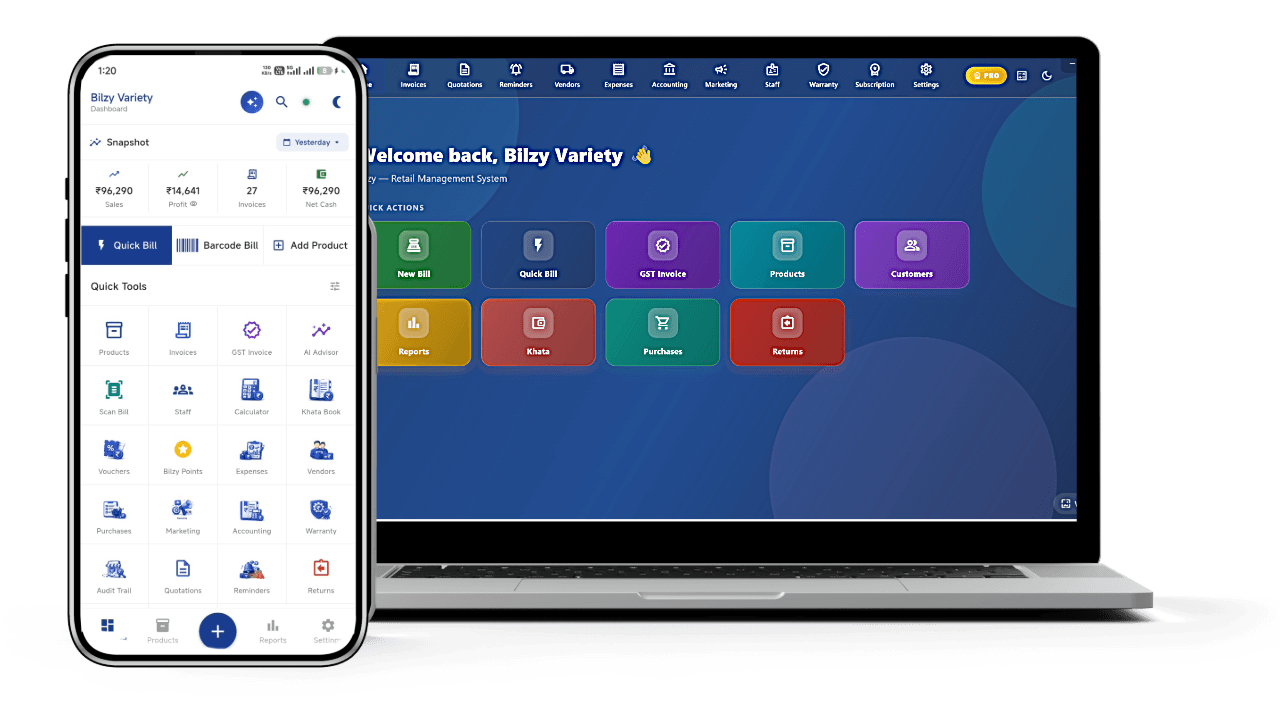Bilzy on laptop and mobile