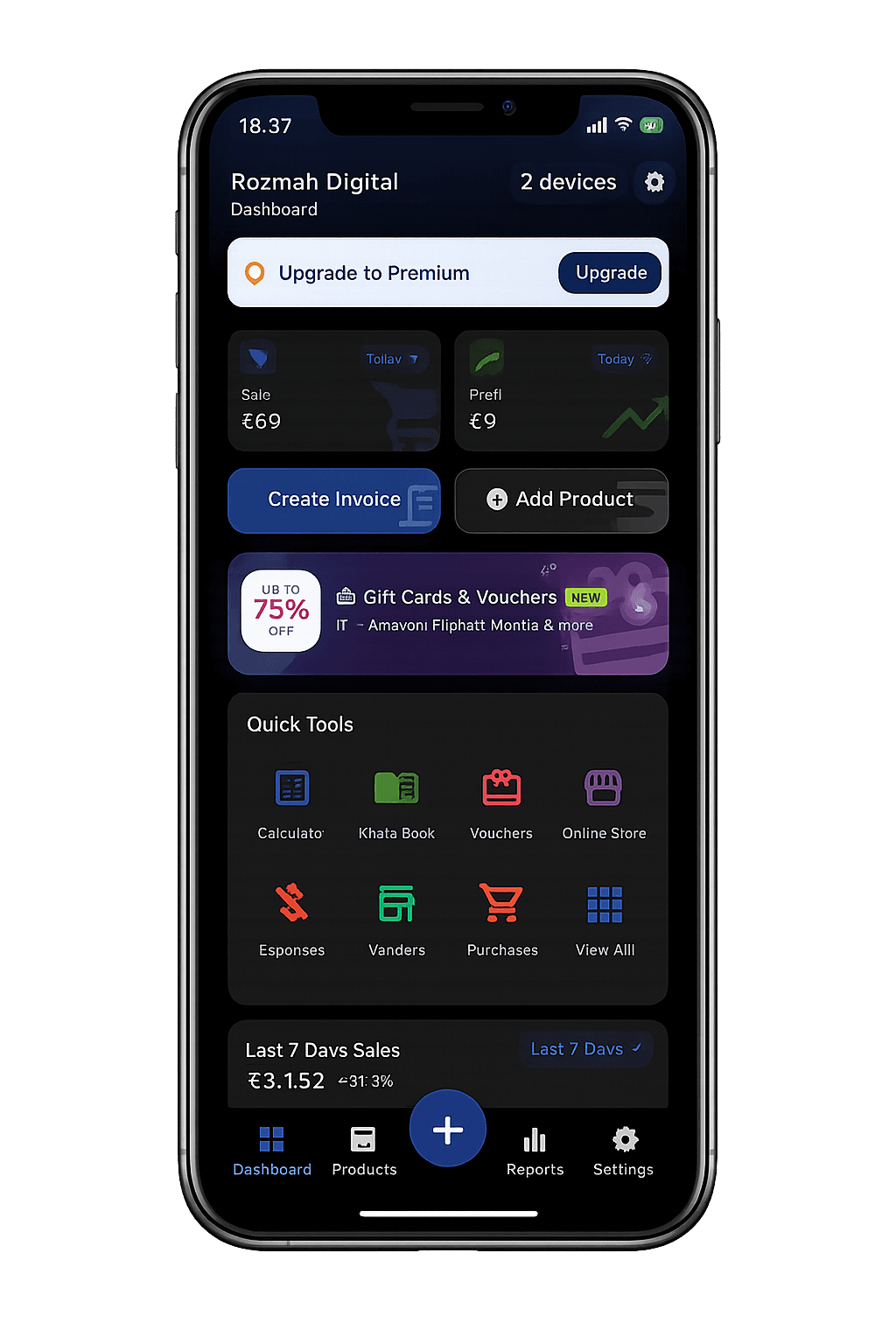 Bilzy mobile dashboard