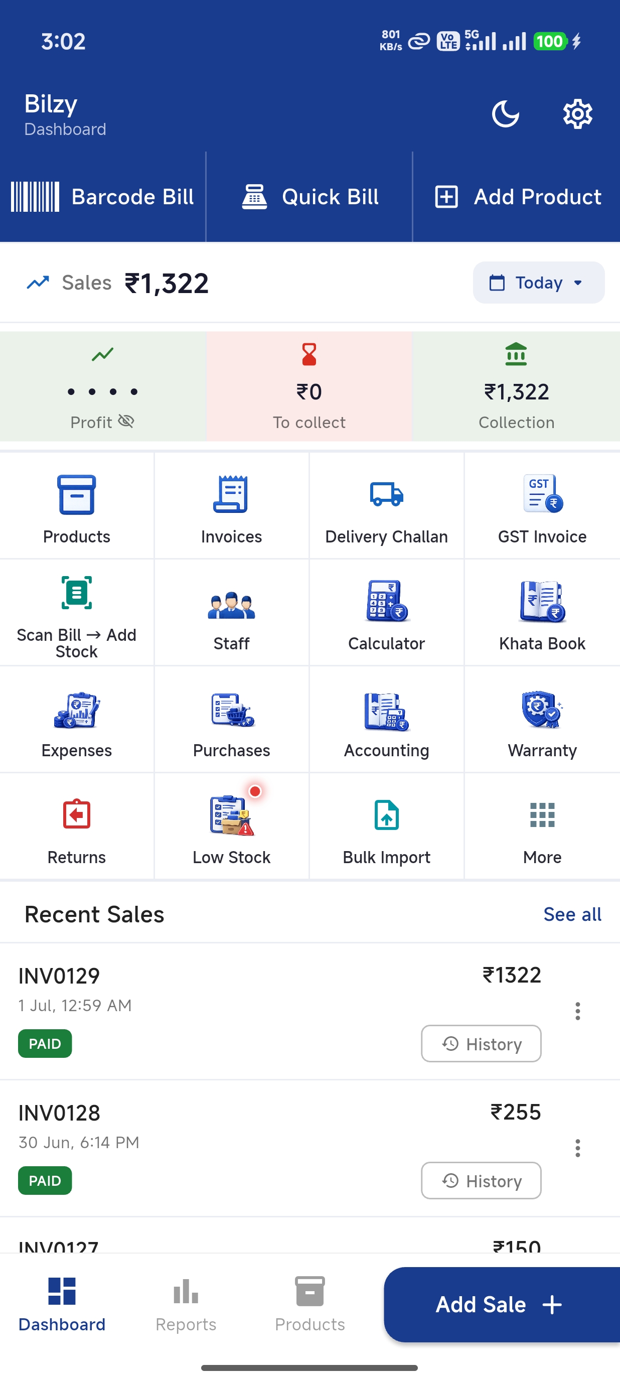 Bilzy Android app home screen