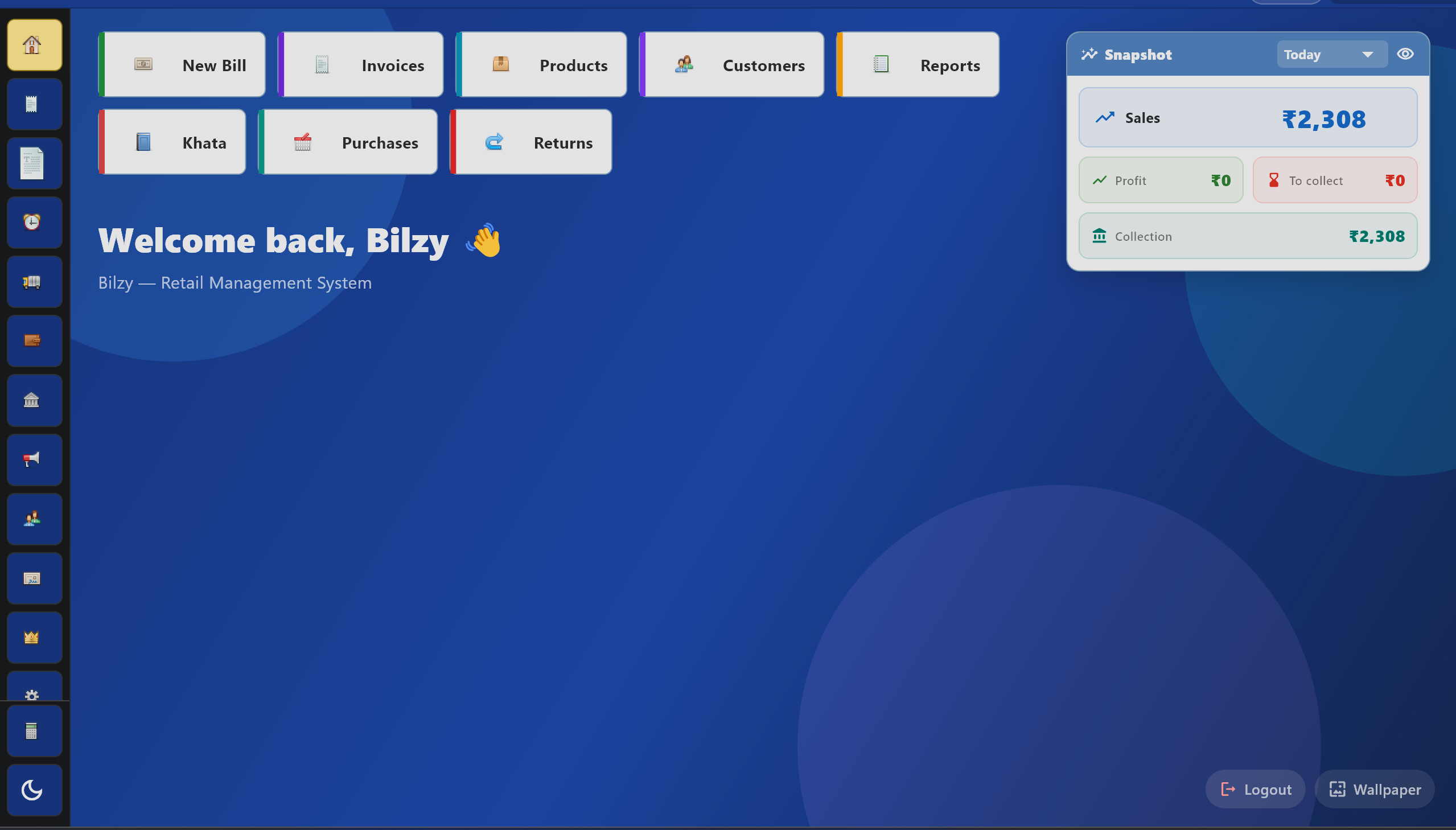 Bilzy Windows — dashboard